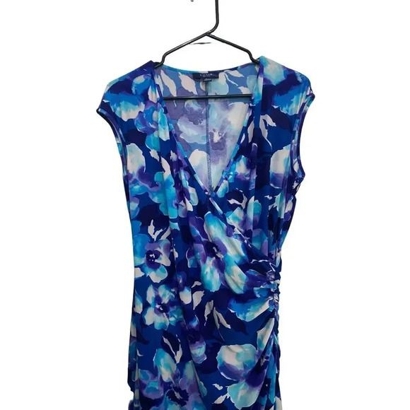 Chaps Blue Sleeveless V-Neck Floral Sheath Wrap Dress Size Large - Picture 5 of 5